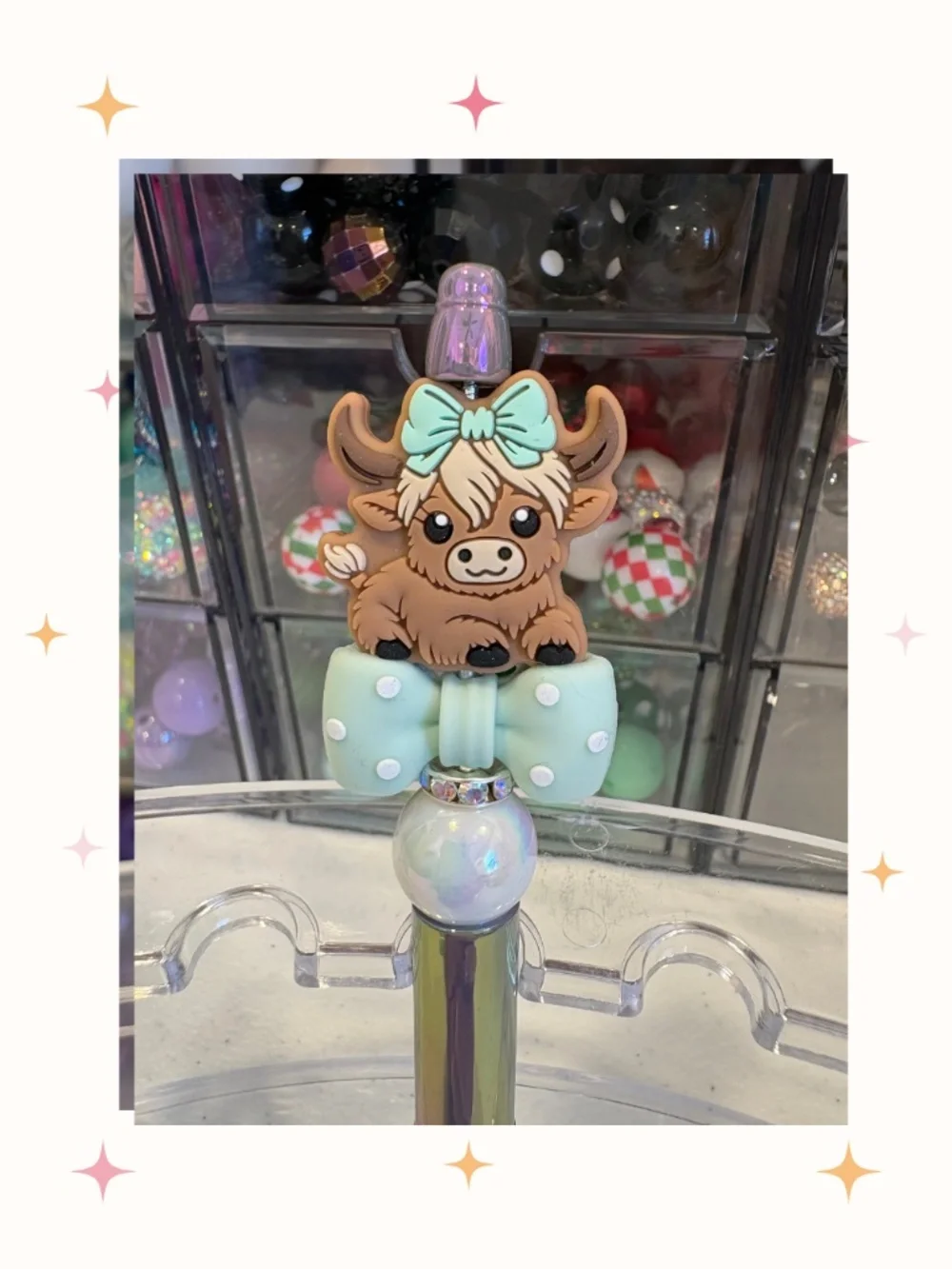 Handmade Highland Mint Bow Cow Beaded Pen